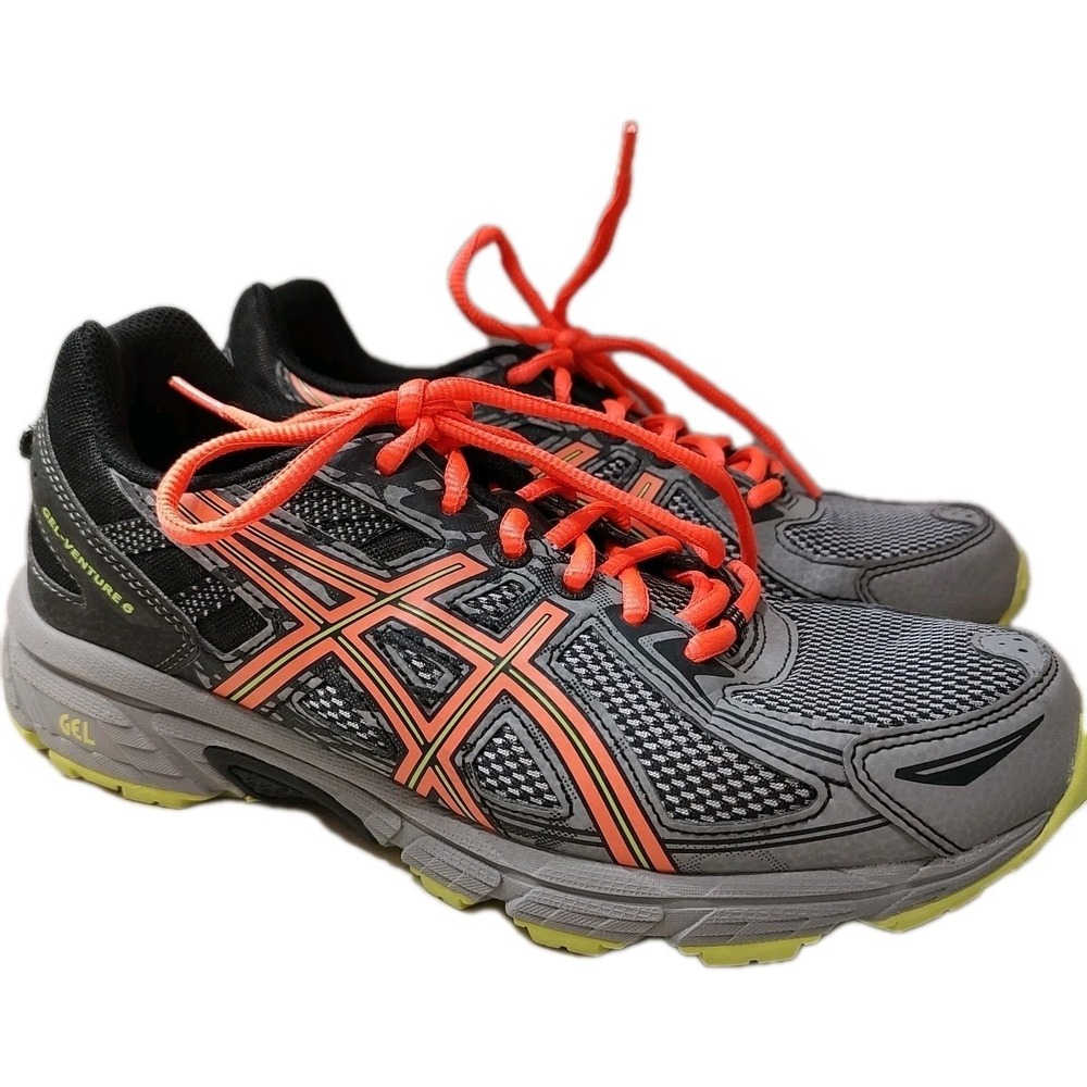 Asics Womens Gel Venture 6‎ T7G6Q  Running Shoes Sneakers Sz 9 Gray Orange Black
